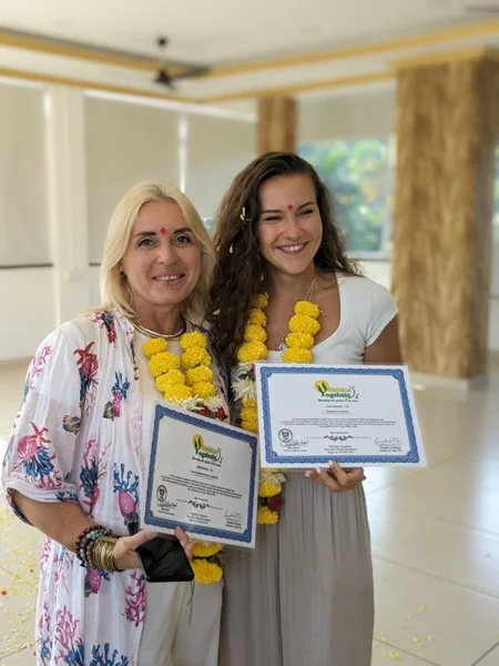 Yoga graduation ceremony where students receive their teaching certification