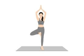 Illustration of a woman practicing Vrikshasana (Tree Pose) yoga.