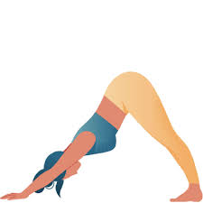 Illustration of a woman practicing Adho Mukha Svanasana (Downward-Facing Dog Pose) yoga, forming an inverted V shape with her body.