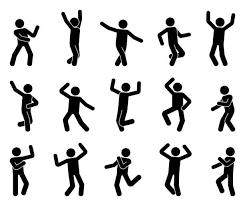 Collection of black stick figure silhouettes in various poses