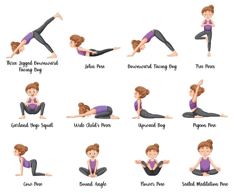 Illustrated Yoga Poses - Various Asanas Demonstration